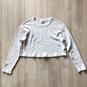 Aritzia Sunday Best Waffle Cropped Long Sleeve Top in Cream Heather Size S
